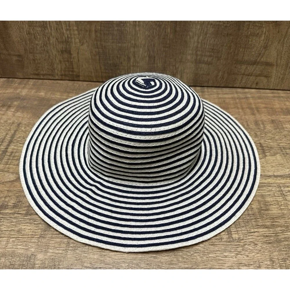Navy & White Striped Paper straw sun hat By CVS Pharmacy one size fits most